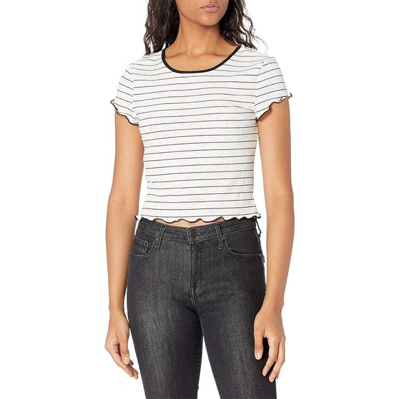 NWOT BCBGeneration Crew Neck Short Sleeve Striped Knit Baby Tee, Size Large - Picture 3 of 10